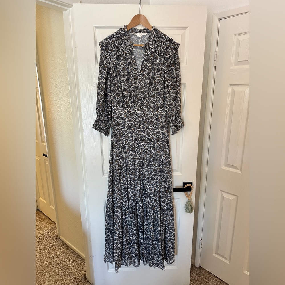 Veronica Beard Black and White V-Neck Tiered Sundress
